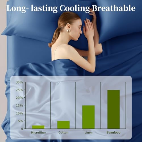Shilucheng 100% Viscose Derived from Bamboo_ Sheets Cal King Size 6pcs - Ultra Cooling & Silky Soft Bed Sheets, 16" Deep Pocket, Perfect for Hot Sleepers, Hotel Bedding Sheets (Navy Blue)