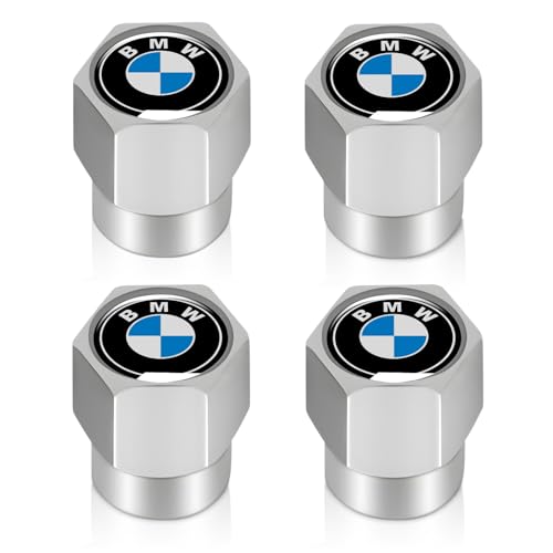 Tire Valve Stem Caps for BMW M X1 X3 M3 M5 X1 X5 X6 Z4 3 5 7 Series Metal Car Wheel Air caps Auto Valve Stem Caps Accessories 4 Pcs Silver