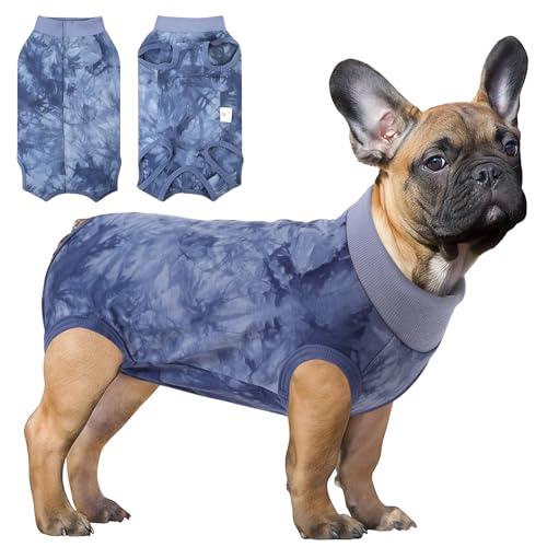 Image of SAWMONG Recovery Suit for Dogs Female Male, Cotton Breathable Dog Onesie After Surgery Spay Neuter, Professional Pet Surgical Suit, Substitute E-Collar Cone (Tie-dye Blue, XS)