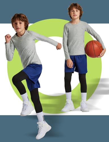 BALEAF Camiseta térmica de compressão juvenil masculina manga comprida Cold Gear Fleece Baselayer Ba