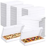 Jaloro 80 Pcs Pizza Boxes 14 x 7 x 1.5 Inch White Flatbread Box Cardboard Rectangular Take out Pizza Boxes Baking Containers Flatbread Box for Cake Cookies Food Pastry Bakery Charcuterie