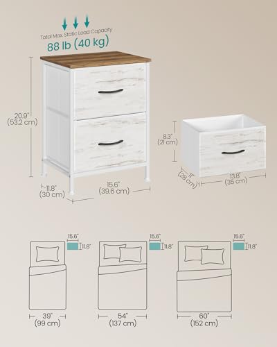 Image of SONGMICS BELLAH Collection - Dresser for Bedroom, Chest of Drawers, Nightstand, 2 Drawers, Storage Organizer Unit, Closet, Entryway, Farmhouse, Rustic White and Honey Brown ULGS312WJ02S