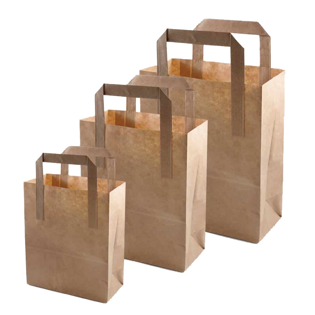 Venuscello® 1000 x Flat Handle Brown Paper Carrier Bag 18cm x 23cm x 9cm Kraft Recyclable Strong Eco-Friendly Sustainable For Cafe Bakery Market Supplies Retail Groceries Shopping Takeaway Catering