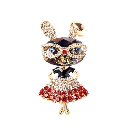 Image of BeeGift Rhinestone Lady Rabbit Brooch for Women Fashion, Crystal Bunny Animal Brooches Lapel Pins Dainty Cute Graduation Jewelry Gift for Daughter Teacher Students