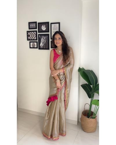 Image of Sidhidata Women's Soft Organza Silk Saree With Embroidered Lace Boarder & Jhumka With Unstitched Blouse Piece (Palak)