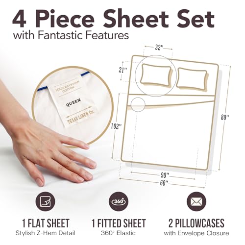 Image of TEXAS LINEN CO. 100% Egyptian Cotton Sheets Queen Size - 2000 Series Luxury Queen Bed Sheet Set, Silky Soft Cooling Sateen Weave, 17 inch Extra Deep Pocket Hotel Collection Sheets (4 Pc, Dark Grey)