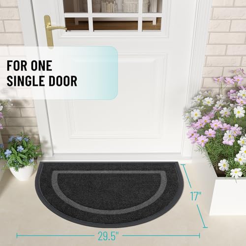 Image of OLANLY Half Circle Door Mat Indoor Outdoor Entrance Welcome, Waterproof All-Season, All-Weather Doormat, Sturdy Natural Rubber, Low Profile, Easy Clean Patio Porch Entryway Mat, 29.5x17, Black