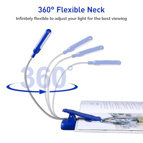 Image of VAVOFO Rechargeable Book Light for Reading in Bed Kids, 7 LED Reading Light with 9-Level Warm Cool White Daylight, Eye Care Lamp with Power Indicator for Bookworms (Royal Blue)