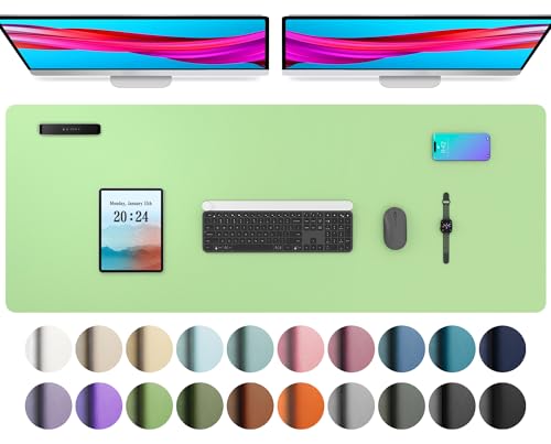 Image of Aothia Leather Desk Pad Protector, Office Mat, Large Mouse Pad, Non-Slip PU Leather Blotter, Laptop Pad, Waterproof Writing Pad for Office and Home (17 inchx48 inch, Foam Green)