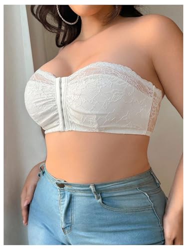 Image of MakeMeChic Women's Plus Size Strapless Bras Front Closure Half Push Up Bra Bandeau Wireless Bralette for Large Bust