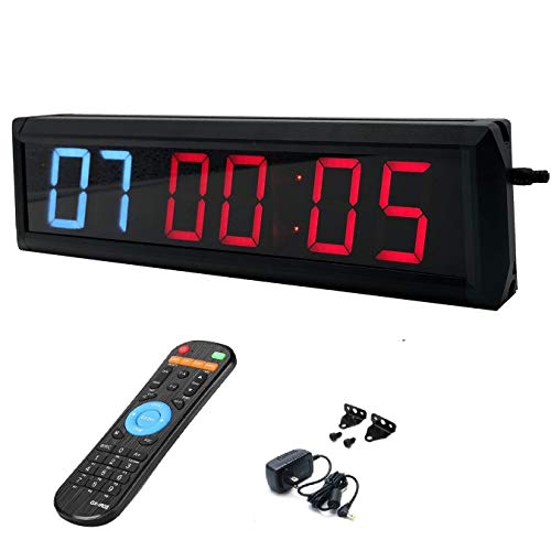 Ledbrigym Gym Clock Timer Countdown Count up Intervals Stopwatch Workouts Remote Control Red an Blue 2.3 Inch Garage Conference Church Classroom