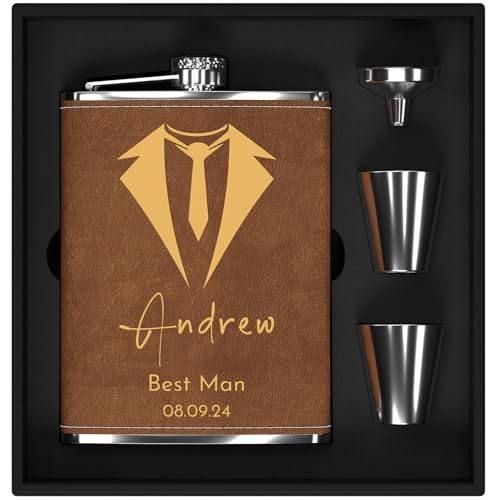 Petaca personalizada con grabado – acero inoxidable 237 ml para padrinos de boda, hombres, novios, regalo de boda y despedida de soltero (marrón) Petaca personalizada con grabado – acero inoxidable 237 ml para padrinos de boda, hombres, novios, regalo de boda y despedida de soltero (marrón)