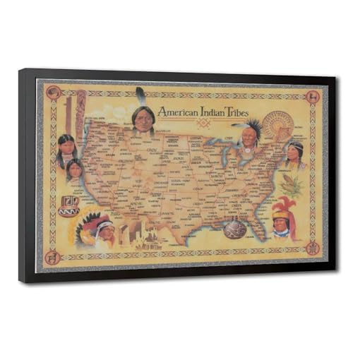 Toile carte des tribus amérindiennes pour décoration de salon chaleureux