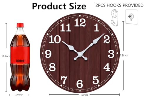 Image of Wall Clock, 12 Inch, Brown, White