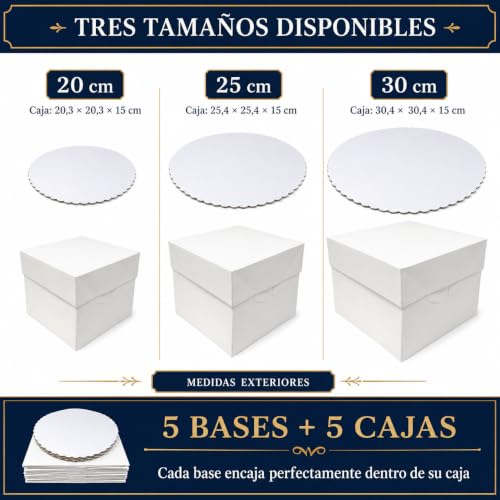 Miniatura 7 de Decoraciondulce - Pack De 5 Bases Extrafuertes De 25cm X 3mm De Color Blanco Y 5 Cajas Para Transportar Tartas De 25.4 X 25.4 X 15cm De Altura