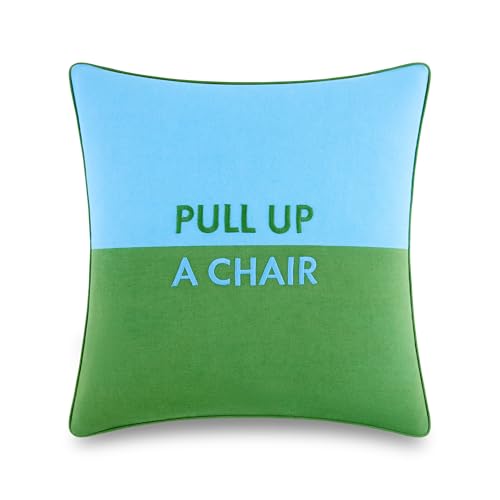 Image of kate spade new york Pull Up A Chair Reversible Decorative Pillow, 20 inch x 20 inch Throw Pillow for Bed or Sofa, Cotton and Linen Cover, Blue and Green