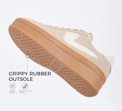 LUCKY STEP Women's Platform Fashion Sneakers Thick Sole Suede Faux Leather Classic Rubber Gum Sole Low Top Casual Walking Shoes(Beige,6 B(M) US) by LUCKY STEP - Image 9