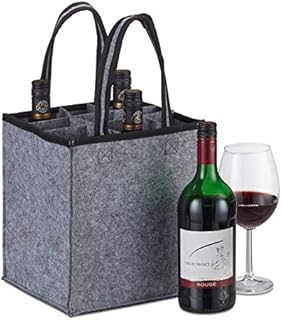 Relaxdays Bag, 9, Bottle Carrier for Wine, Beer, Empty Container, HxWxD 45 x 24 x 24 cm, Grey, 1 Item
