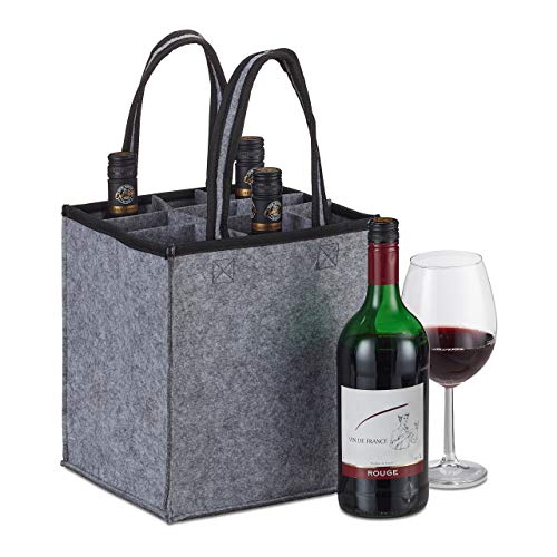 Relaxdays Flaschentasche, 9 Flaschen, Flaschenträger für Wein, Bier, Leergut Sammelbehälter, HxBxT 45 x 24 x 24 cm, Grau, 1 Stück