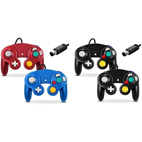 FIOTOK Gamecube Controller, Classic Wired Controller for Wii Nintendo Gamecube - Enhanced- 4 Pack （Black&Black&Red&Blue） Cover