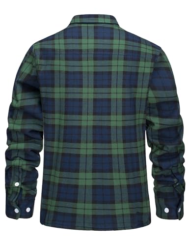 TACVASEN Men's Winter Jakcets Fleece Lined Checked Jacket Flannel Work Shirts Autumn Lumber Shirt Jacket Casual Cargo Jacket Green M - Image 2