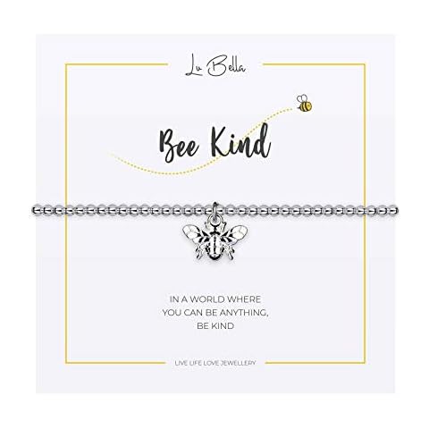 Silver Womens Friendship Charm Bracelet - Womens Stackable Jewellery - Bee Kind Thoughtful Bracelet - Adjustable Stretchy Silver String Present Jewellery with Charm and Gift Bag from Lu Bella Cover