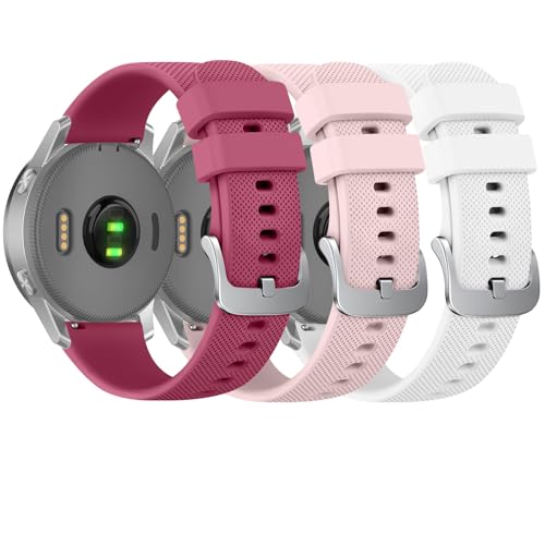 3 Pack Silicone Watch Bands for Garmin Vivoactive 4S / Venu 3S/ Venu 2S / Vivomove 3S, 18mm Quick Release Waterproof Replacement Wristband Soft Sport Strap for Garmin Forerunner 255S / 265S