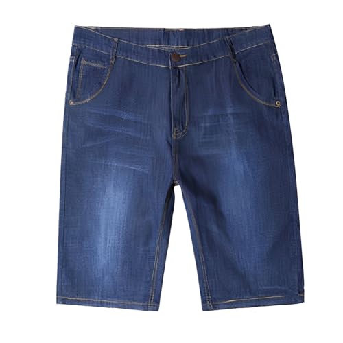 Men's Stretch Denim Jeans Comfortable Loose Fit Casual Trousers Breathable Summer Pants with Pockets Classic Blue