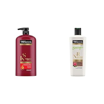 Tresemme Keratin Smooth Shampoo,With Keratin And Argan Oil For Straighter, Smoother And Shinier Hair, 1 Ltr and TRESemme Nourish and Replenish Conditioner, 190ml