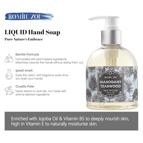 Image of ROMIIE ZOI Liquid Hand Soap with Jojoba Oil and Vitamin B5 - Teakwood - 260ml / 8.7 fl.oz with Gift Box