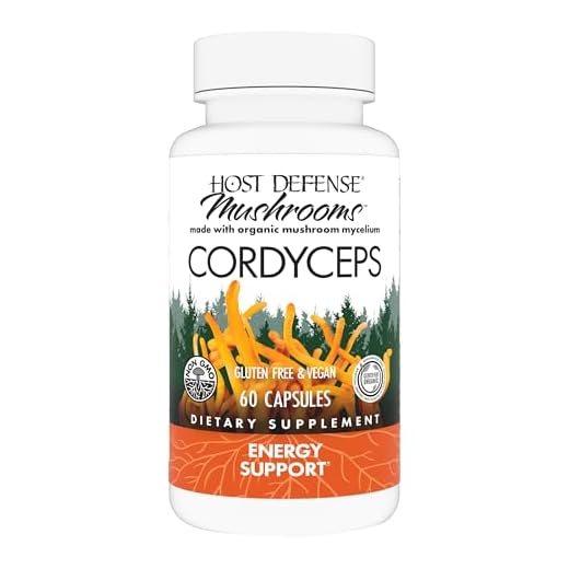 Host Defense, Cordyceps Capsules, Energy and Stamina Support, Mushroom Supplement, Unflavored, 60