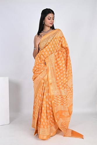 The House of RajPadmini yellow maheshwari silk saree – image 3