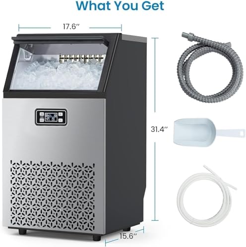 Image of GarveeHome Ice Maker Machine, Stainless Steel Under Counter 200 LB /24h Commercial Ice Maker with 55 LBS Storage Capacity, 90 Ice Cubes for Home, Bar, Restaurant, Outdoor Activities