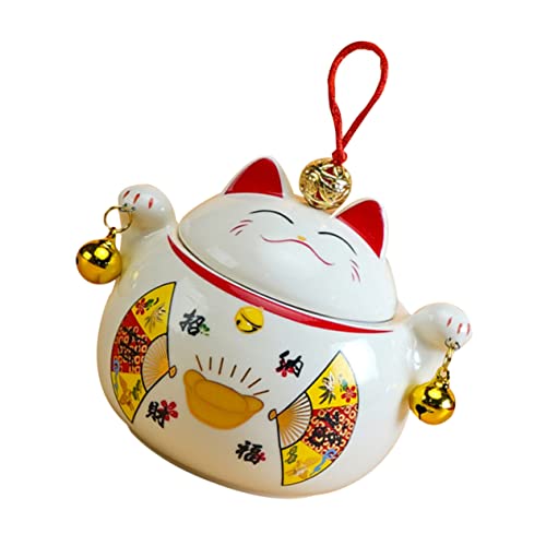 BESTonZON Ceramic Tea Storage Jar Cat Mug Canisters Tin Food Storage Can Lovely Opening Kitchen Canister White