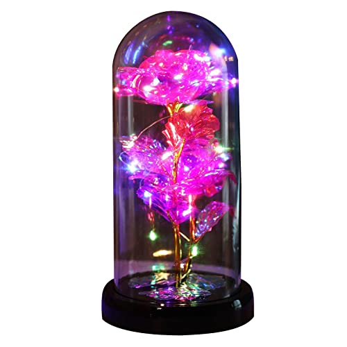 バラ 造花 枯れない 24Kゴールドリーフローズ 暗闇で光るバラ 蝶の装飾とLEDストリングライト 電池式 薔薇 花束 バレンタインデー 母の日 彼女のために Style B-ピンク