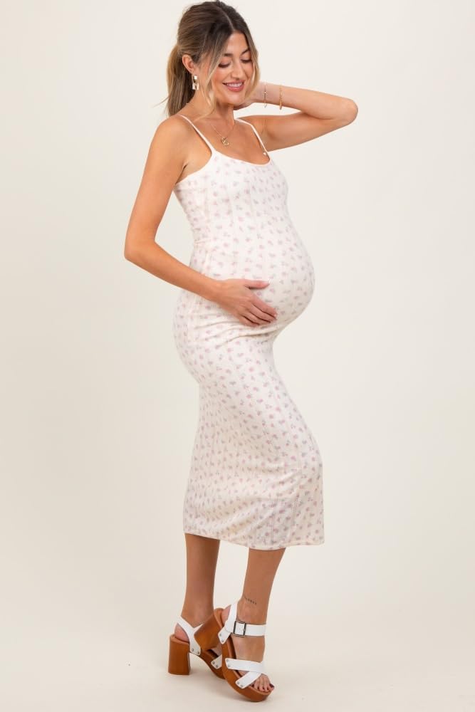 PinkBlush Floral Pointelle Knit Maternity Midi Dress