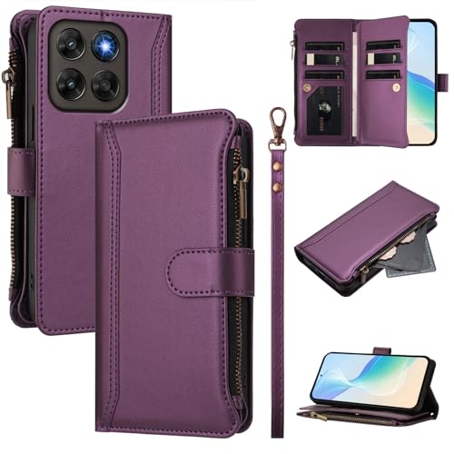 Cover Compatible with Motorola Moto G67,Compatible with Motorola Moto G77 Zipper Dual Card Slot Wallet Phone Case Purple