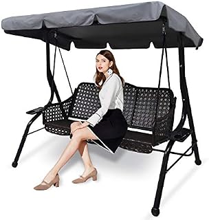 Swing Chair Canopy Replacement, 3 Seater Garden Swing Seat Canopy Cover, Waterproof Windproof Anti-UV Heavy Duty Rip Proof Garden Hammock Top Cover, Garden Furniture Cover Outdoors (Grey, Large)