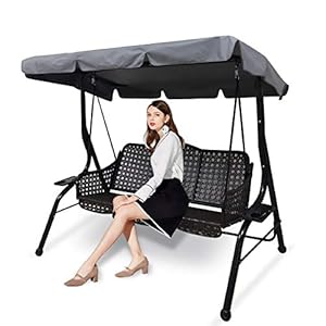 Vervangend dak tuinschommel universele schommelbank 3-zits vervanging bekleding zonnedak schommel dak (large, grijs) (S…