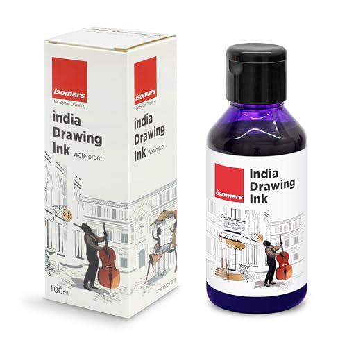 Image of Isomars India Waterproof Drawing Ink - Voilet- 100ML Bottled Ink, for Paper Board, Canvas,Fabric and Wood Ideal for Designers, Airbrush Artists, Illustrators, Fine Artists and Craft and Hobbyists.