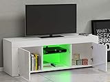 Panana TV Unit Cabinet Sideboard Glass Shelf Storage Modern Stand Matt Body and High Gloss Doors 120CM with 16 Color RGB LED Lights (White) - Image 5