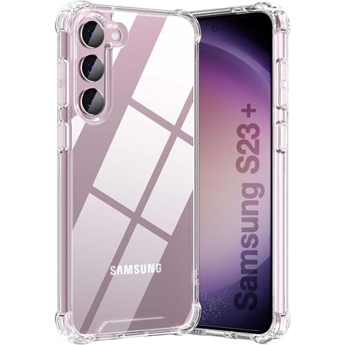 KIOMY Clear Case for Samsung Galaxy S23+ / S23 Plus 5G 6.6 Shockproof Bumper Protective Cover Hard PC Back + Flexible TPU Raised Bezel Hybrid Design Transparent Slim Fit with Airbag Enhanced Corner