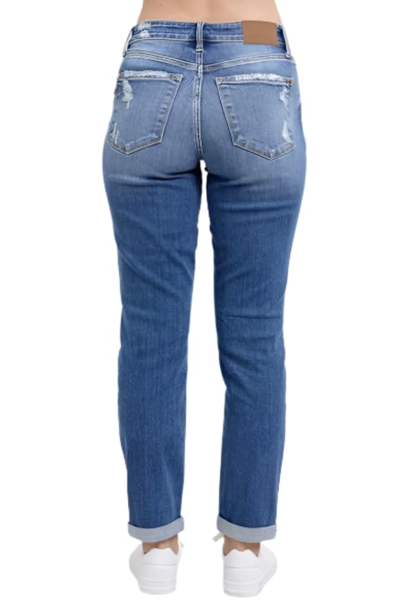 Judy Blue Mid Rise Button Fly Boyfriend Jeans- Ivory Gem4