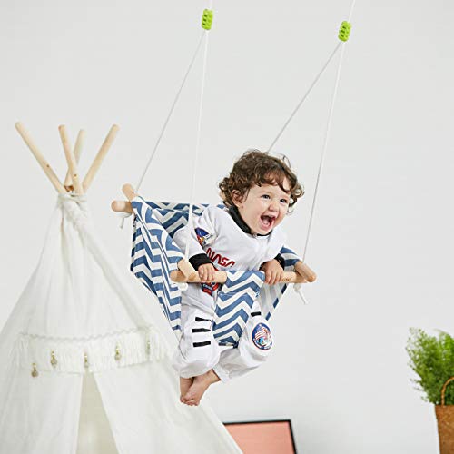 HAPPY PIE PLAY&ADVENTURE Secure Canvas Hanging Swing Seat Chair for Toddler with Safety Belt - Indoor and Outdoor (Blue)