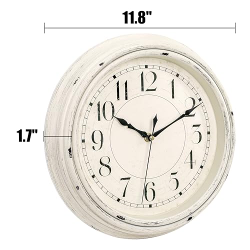 Peohud Silent Wall Clock, 12 Inch Vintage Non Ticking Quartz Battery Operated Round Clock, Rustic Wall Clock for Living Room Kitchen Home Office Classroom School - Image 2