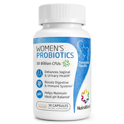 NutraBlast Vaginal Probiotics for Women Digestive, Intimate Balance, UT & Vaginal Health - 50 Billion CFU - 6 Strains, Prebiotics, Cranberry Extract & D Mannose - Womens Probiotic (30 Count)