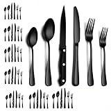 IMLUCKY Juego de cubiertos negros 48 piezas- Utensilios de cubiertos de acero inoxidable con cuchillo para carne -...