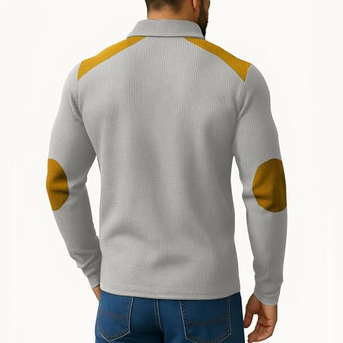 Mens Quarter Zip Pullover Sweater Waffle Long Sleeve Polo Shirts Color Block Mockneck Sweatshirt Hoodies Golf Shirts3