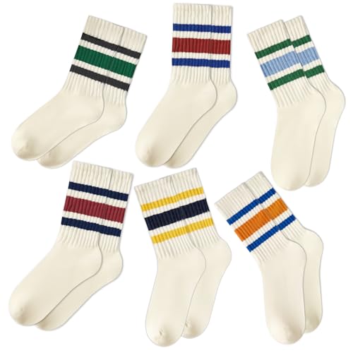 Image of Vintage Striped Crew Socks Slouchy Calf Tube Socks for Women and Men