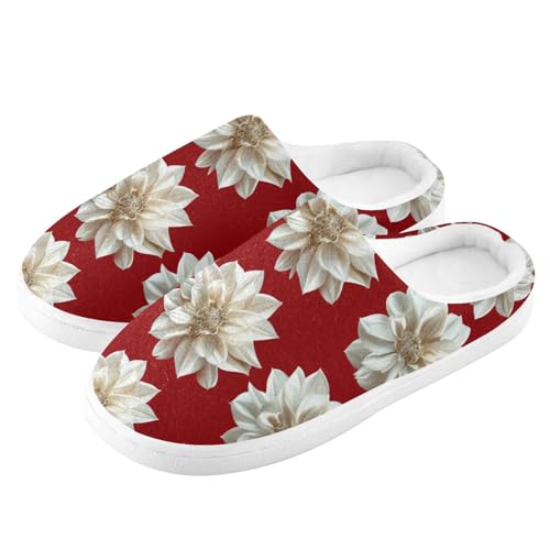 JUNZAN Aesthetic Dahlia Red Mens House Cotton Slipper Warm Memory Foam Foam Slippers for Spa Christmas Presents 6-74